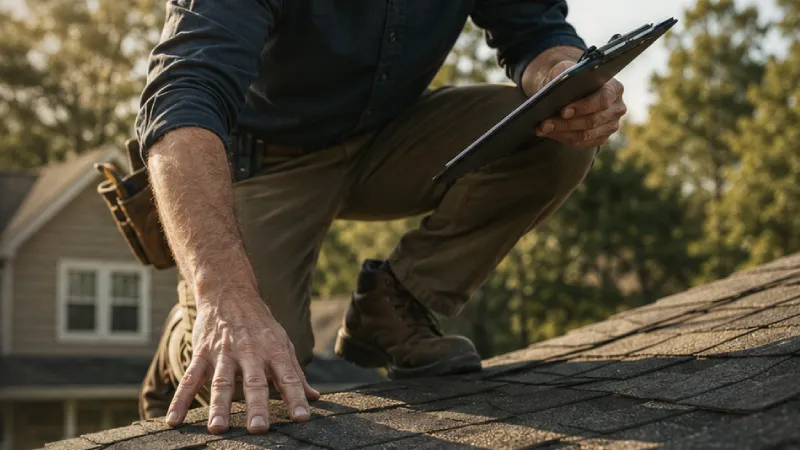 Roof inspection showing shingles and roof condition